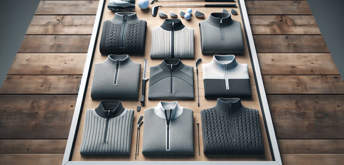 Close-up of golf winter layering system showing base layer, mid layer and outer layer clothing items