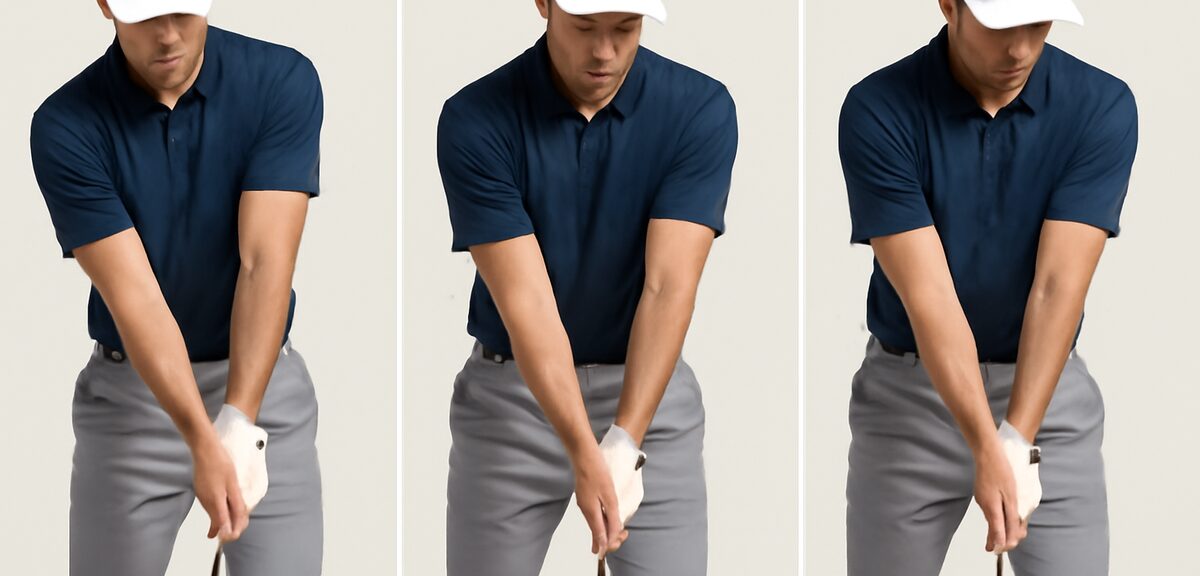 Diagram-style illustration of three common right-hand mistakes in golf swing - early release, castin