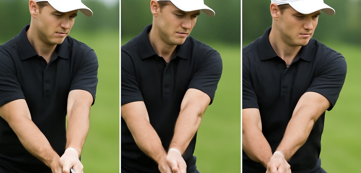 Side-by-side comparison illustration showing three common wrist mistakes in golf - early release, ca