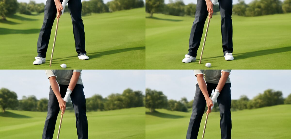 Diagram showing four types of golf course slopes - uphill toe, downhill toe, ball above feet, ball b